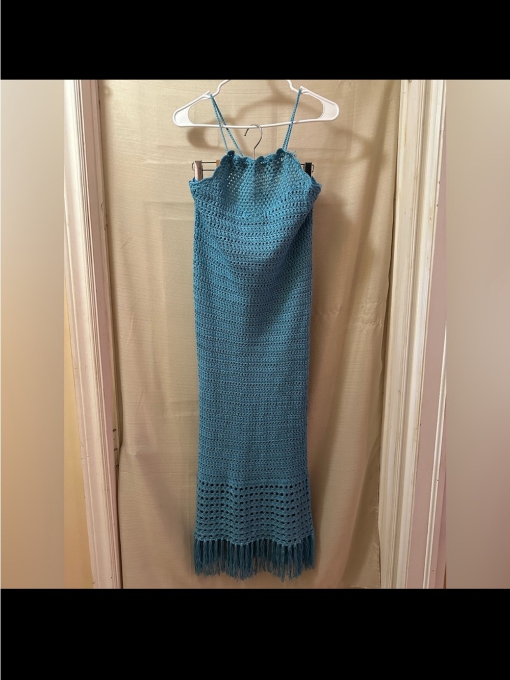 Fashion Nova Turquoise Crochet Maxi Dress Fringe Tassel Beach Dress L